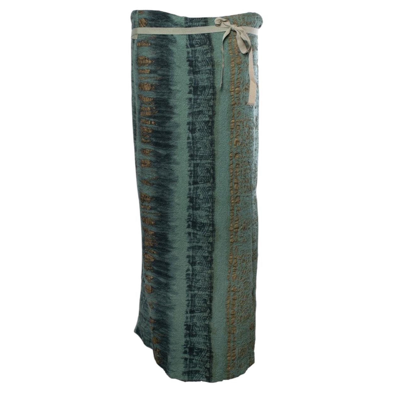 Etro, green and gold printed maxi skirt