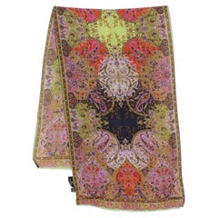 Etro Green and Pink Paisley Wool and Silk Scarf, 2000s