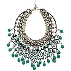 Etro Green/Black Crystal & Beaded Bib Statement Necklace