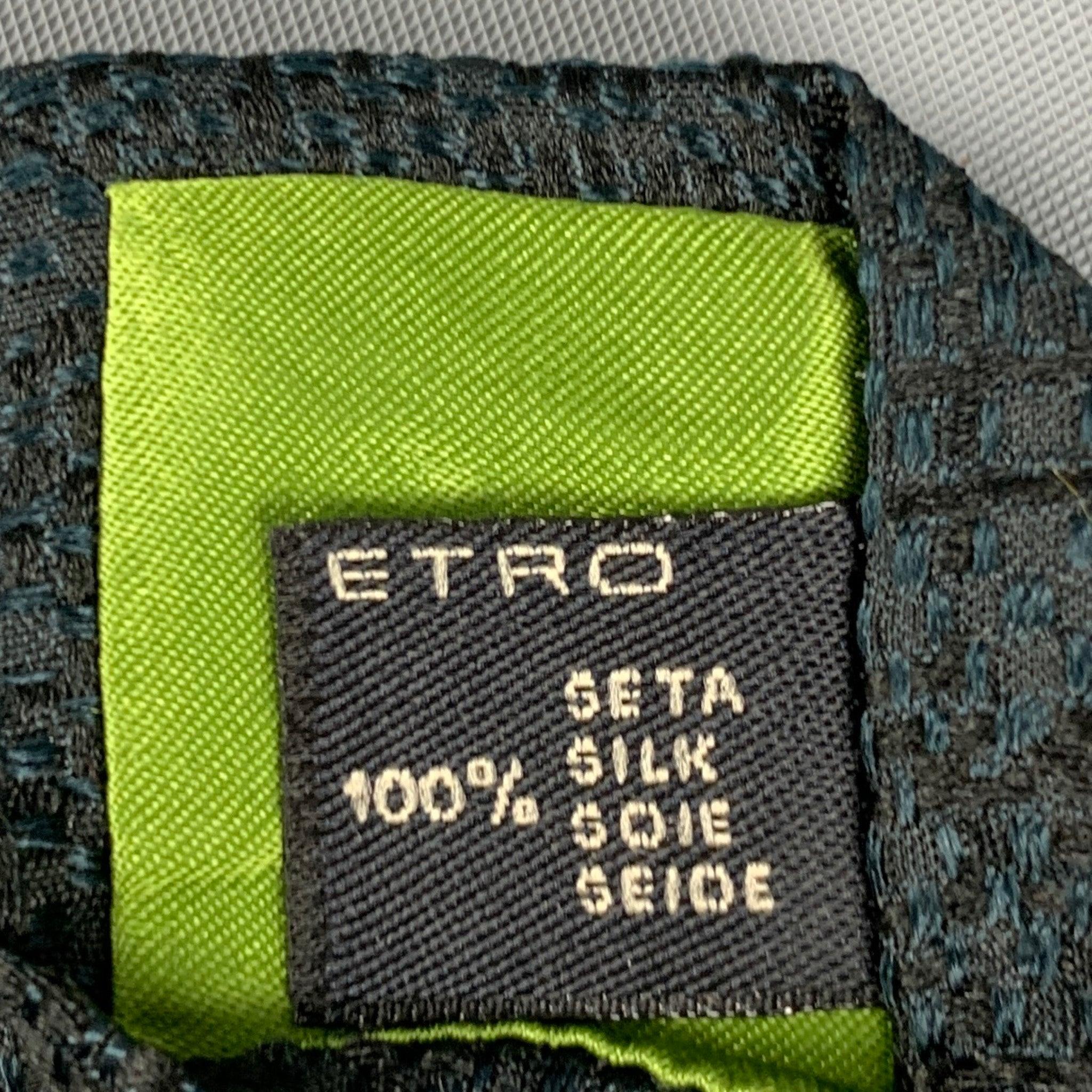 ETRO Grün Schwarz Texturierte Seidenkrawatte im Angebot 1