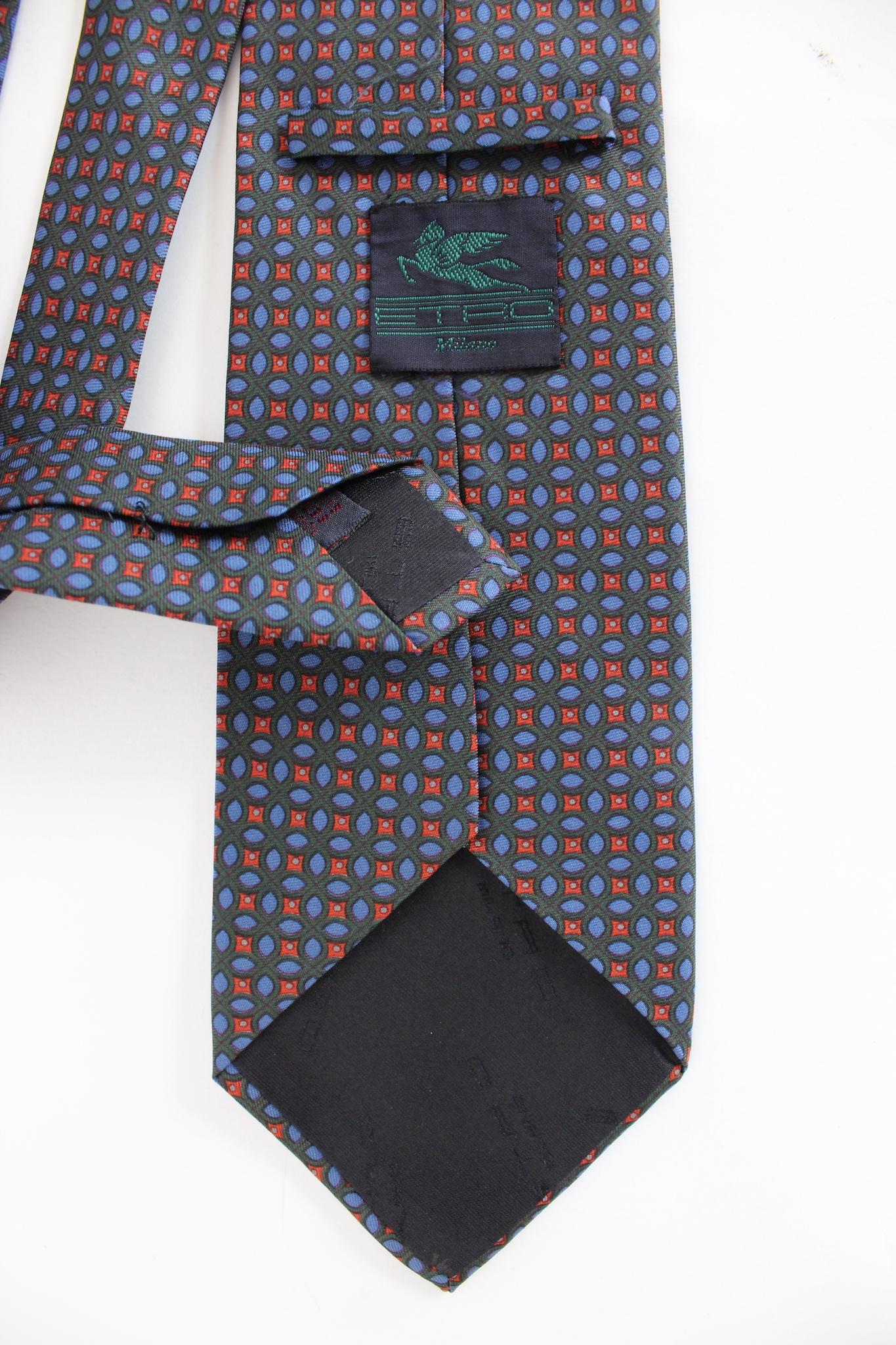 Etro cravate classique vintage en soie verte et bleue Excellent état - En vente à Brindisi, Bt