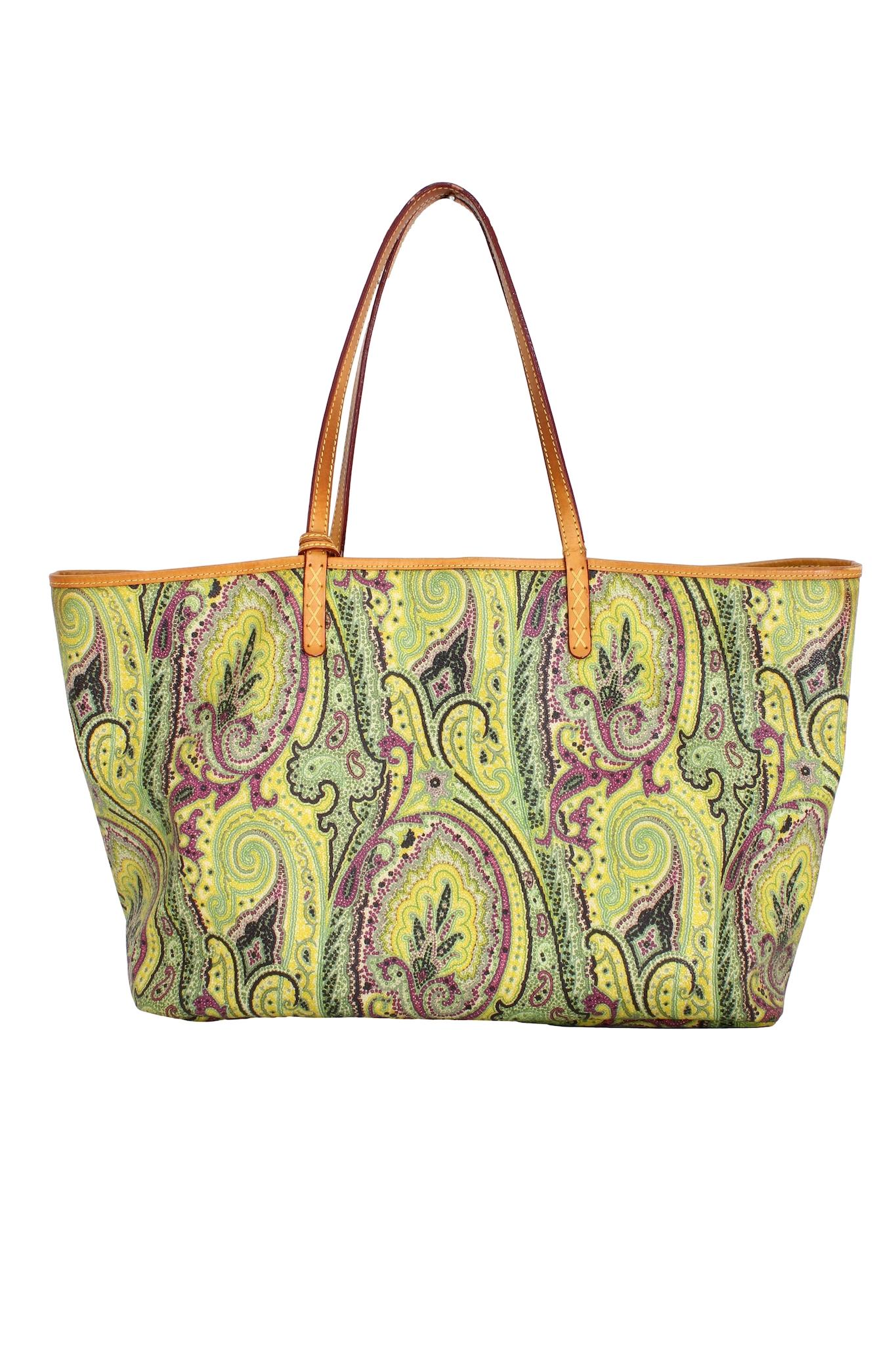 Etro Green Canvas Paisley Tote Bag 2010s In Good Condition In Brindisi, Bt