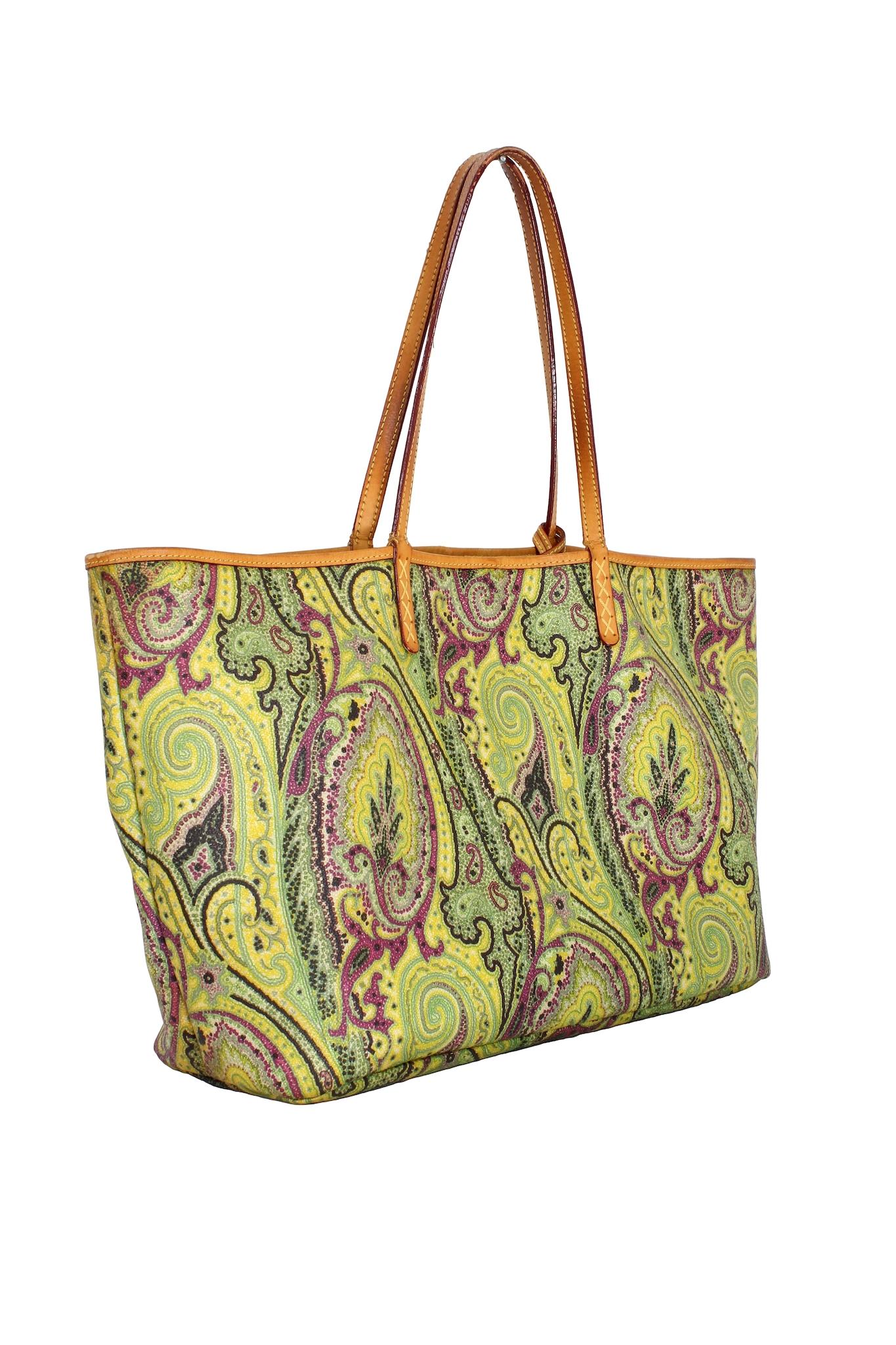 Etro Green Canvas Paisley Tote Bag 2010s 1