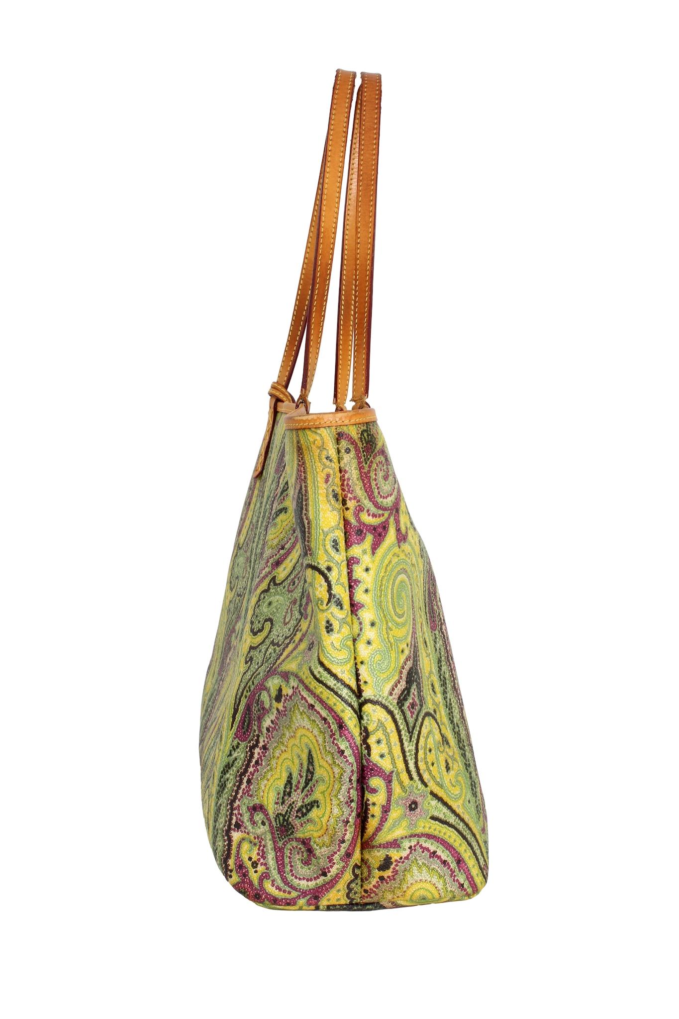 Etro Green Canvas Paisley Tote Bag 2010s 2
