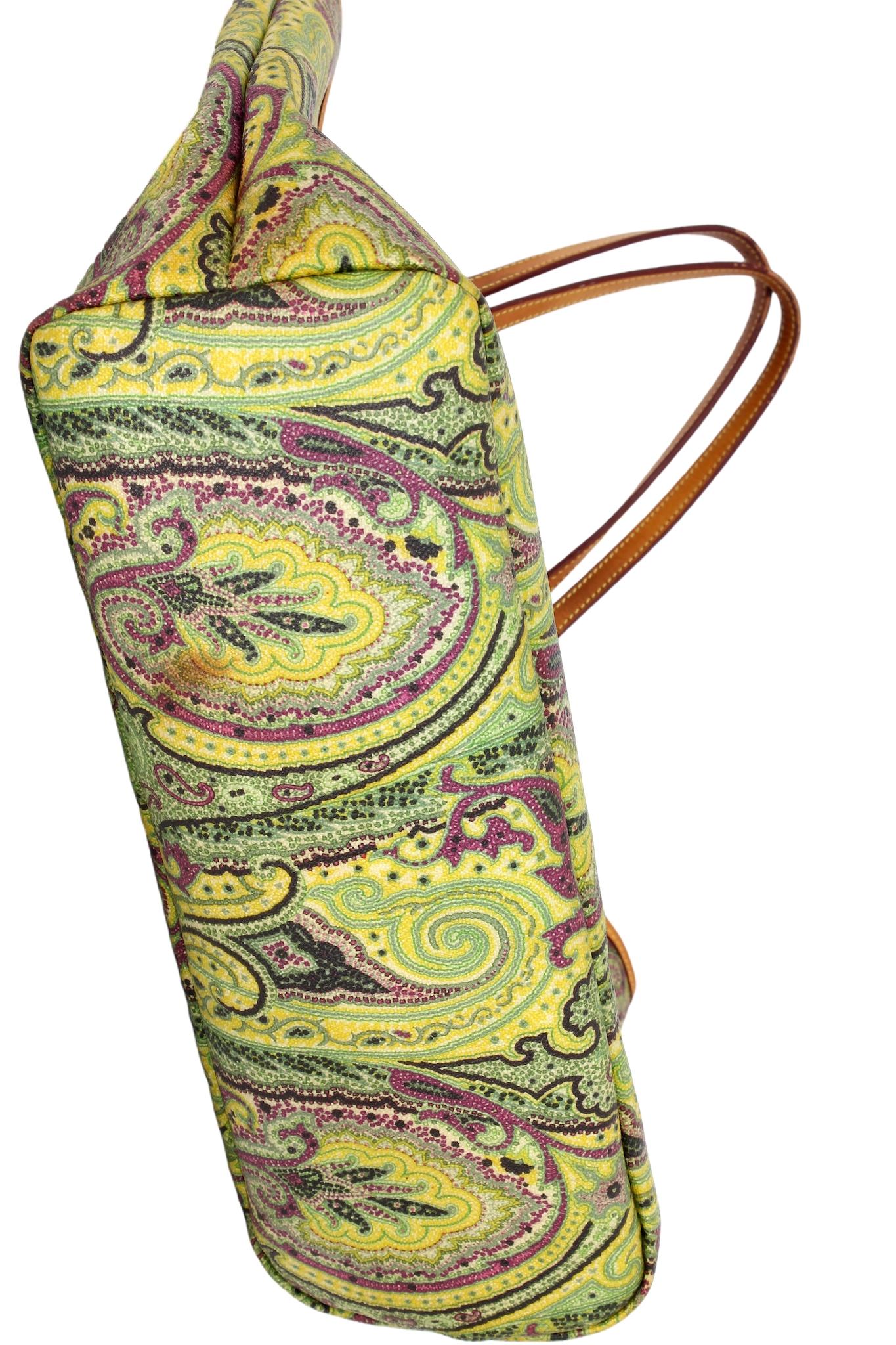 Etro Green Canvas Paisley Tote Bag 2010s 3