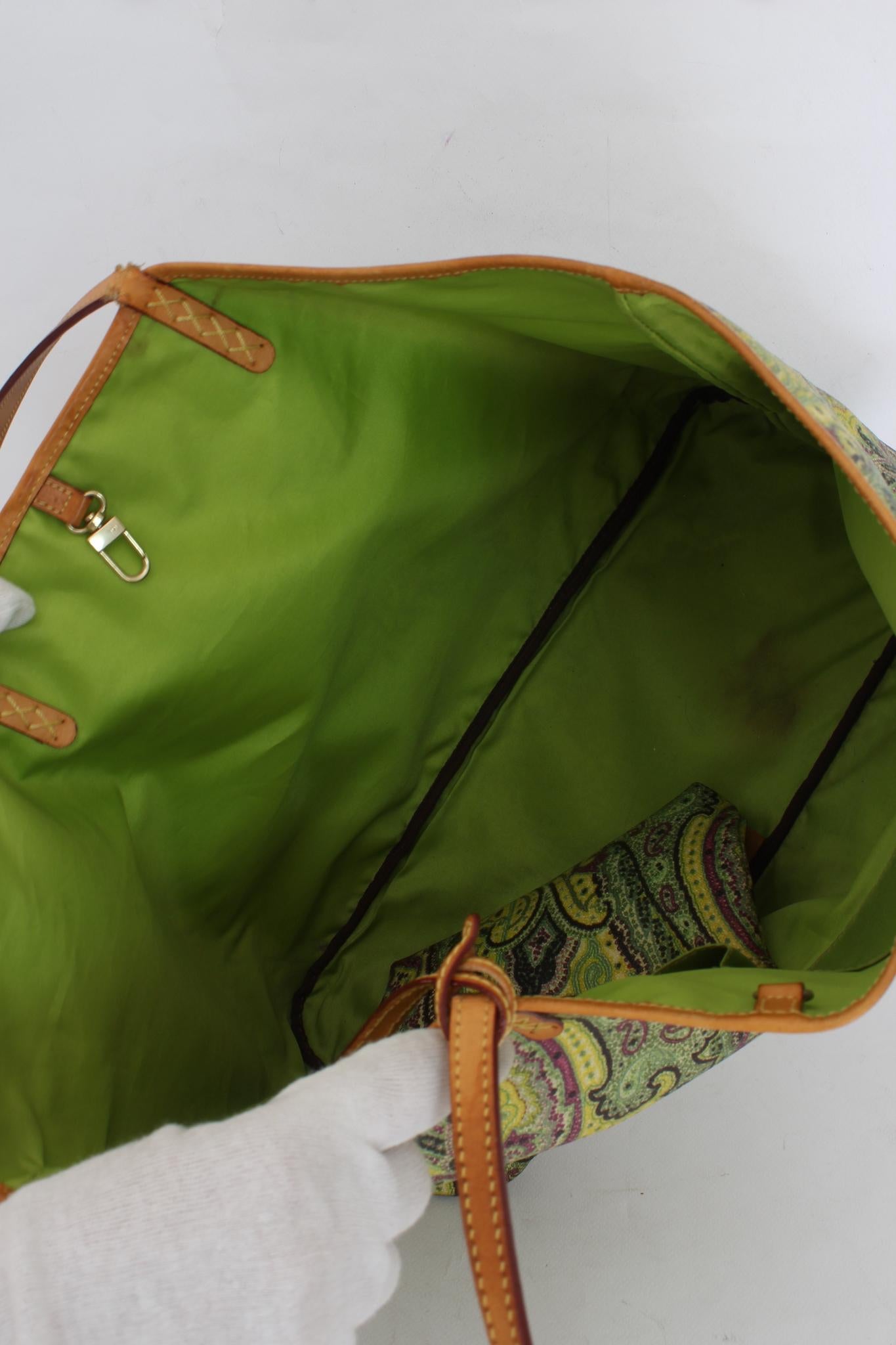 Etro Green Canvas Paisley Tote Bag 2010s 4