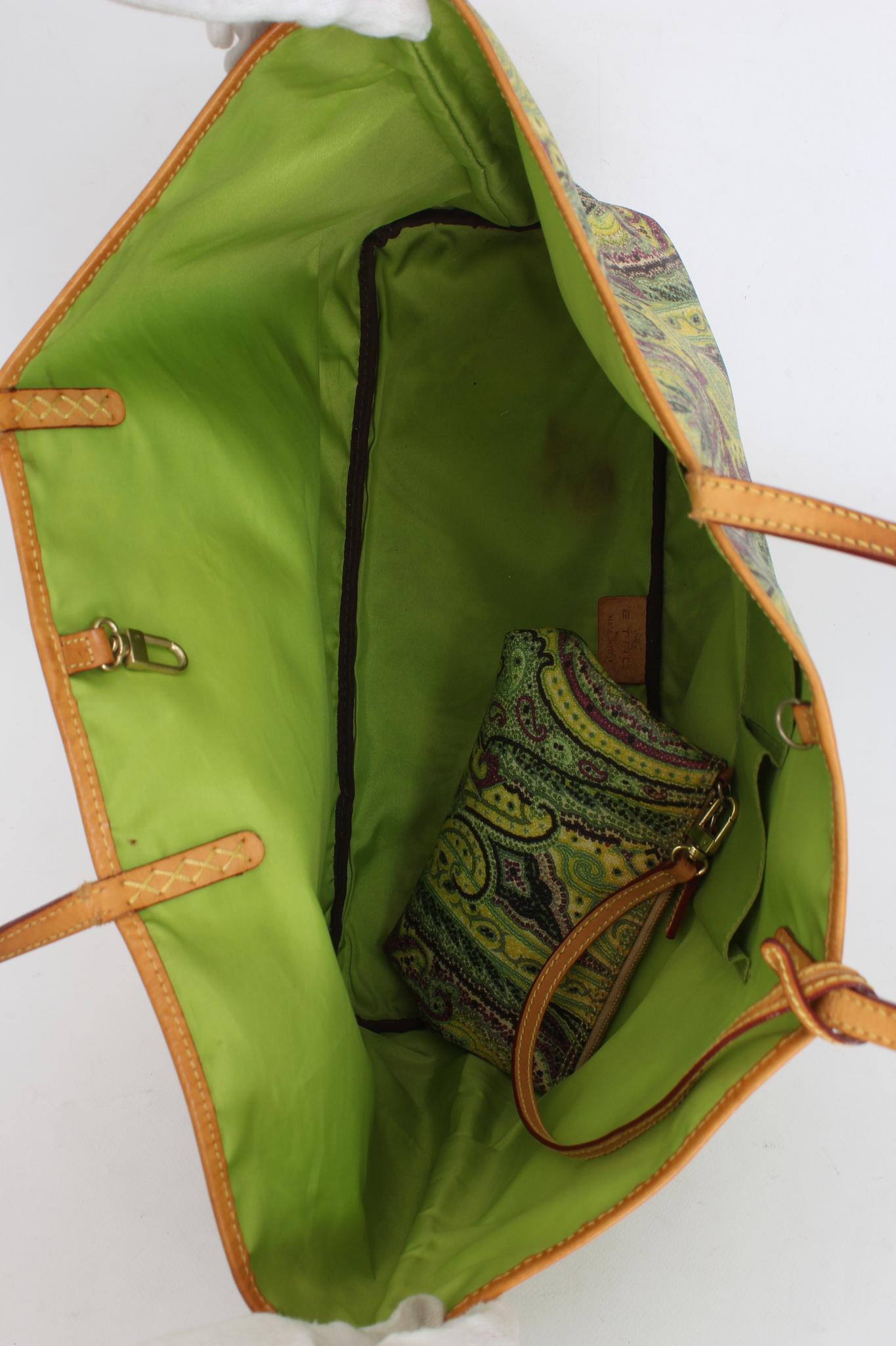 Etro Green Canvas Paisley Tote Bag 2010s 5