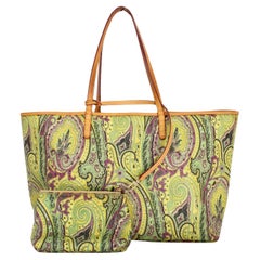 Etro Green Canvas Paisley Tote Bag 2010s