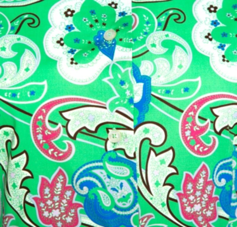 Etro - Chemise en coton extensible à imprimé floral cachemire vert S en vente 1