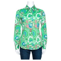 Etro Green Floral Paisley Print Stretch Cotton Shirt S