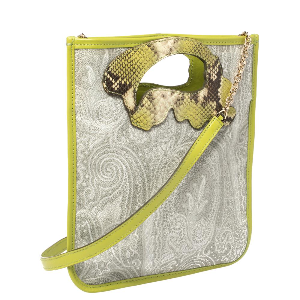 Etro Green/Grey Paisley Coated Canvas Crossbody Bag In New Condition In Dubai, Al Qouz 2