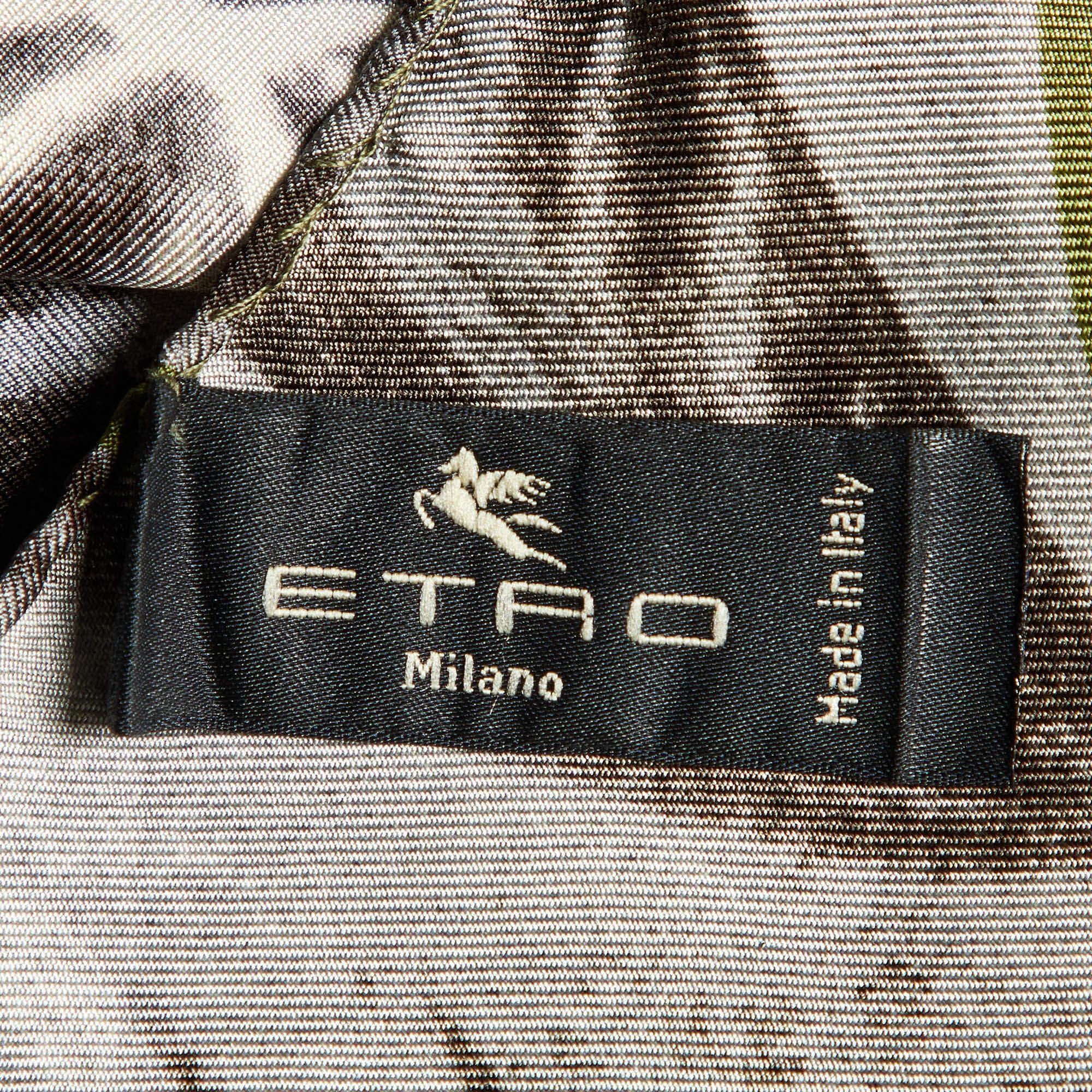Brown Etro Green/Grey Printed Silk Pocket Square For Sale