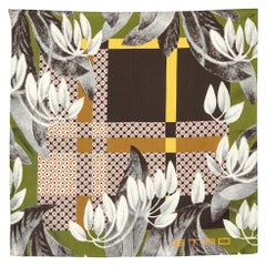 Etro Green/Grey Printed Silk Pocket Square