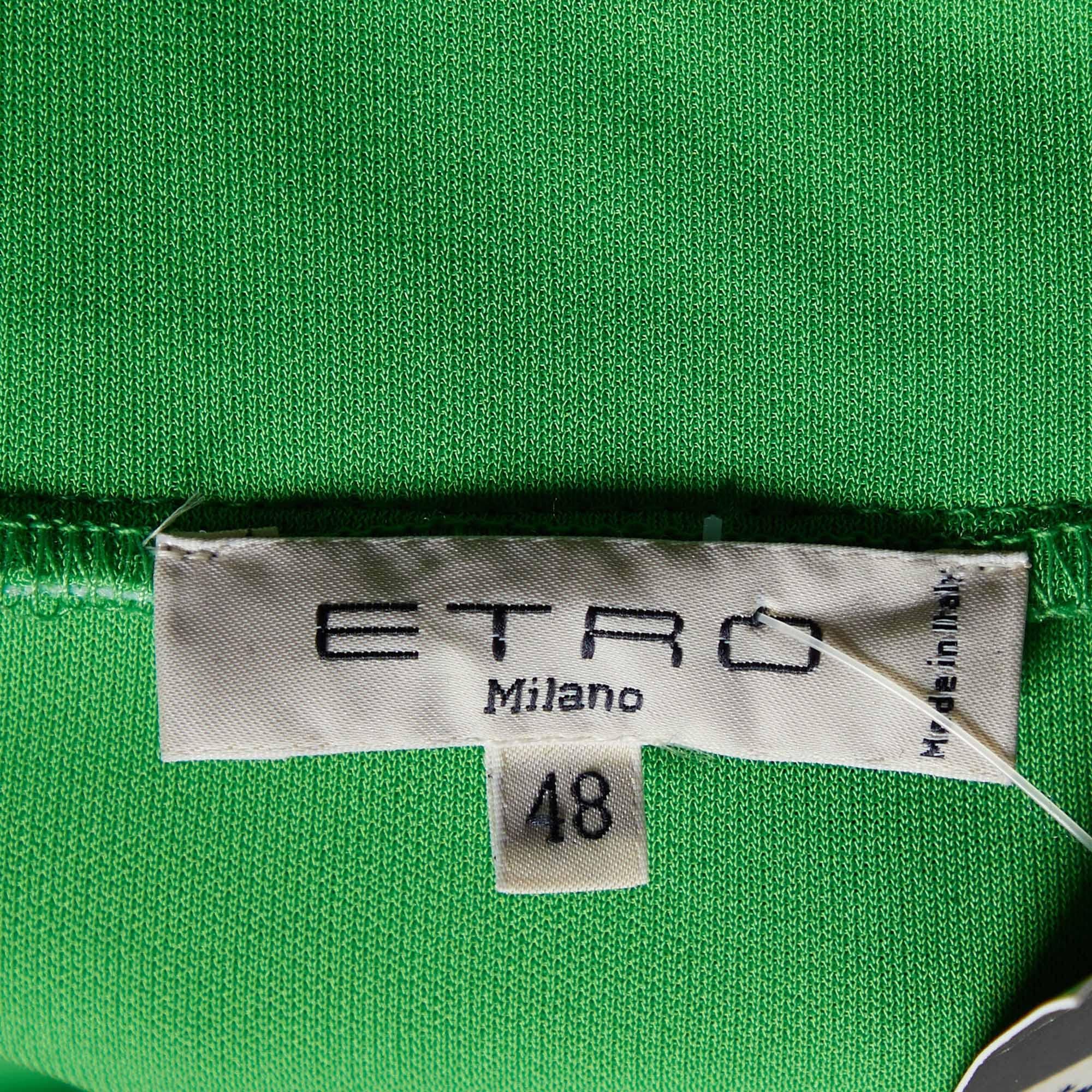 Women's Etro Green jersey Frill Neck Detail Mini Dress L For Sale