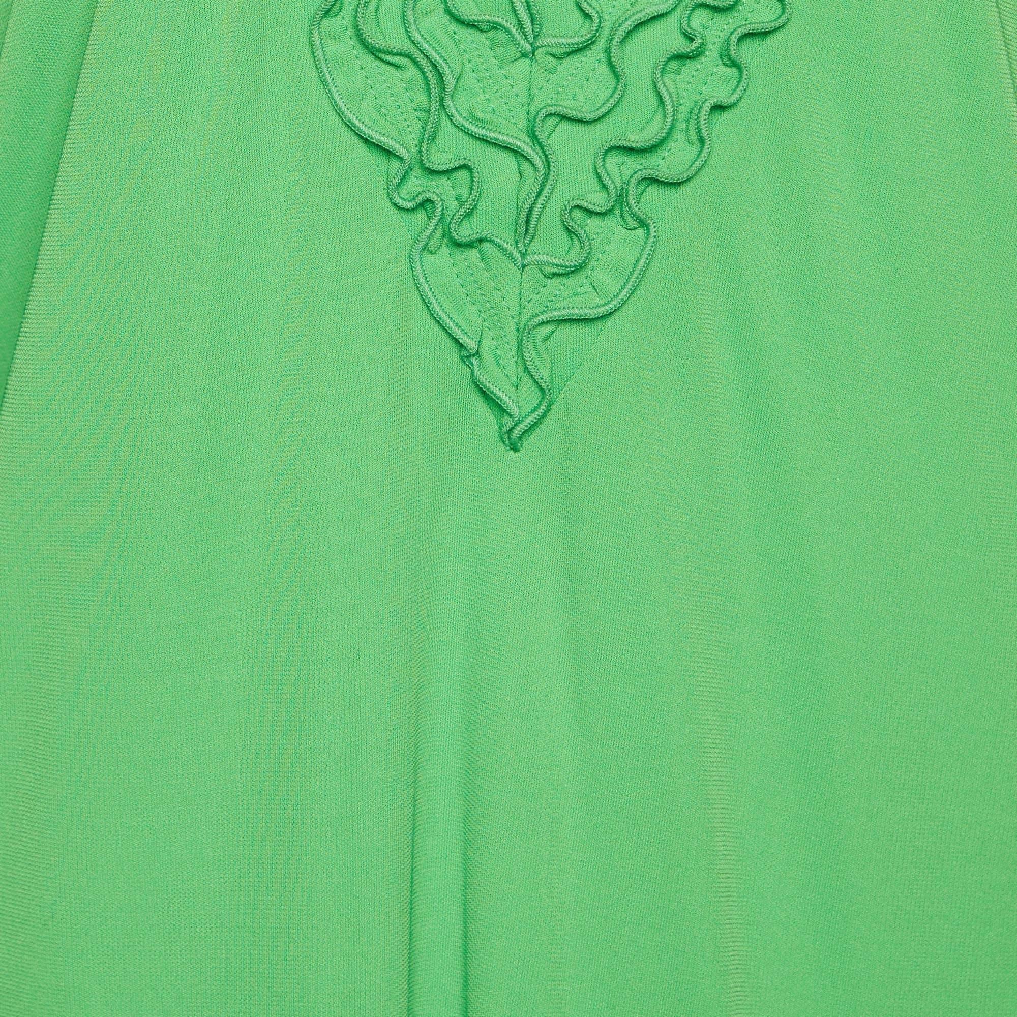 Etro Green jersey Frill Neck Detail Mini Dress L For Sale 1