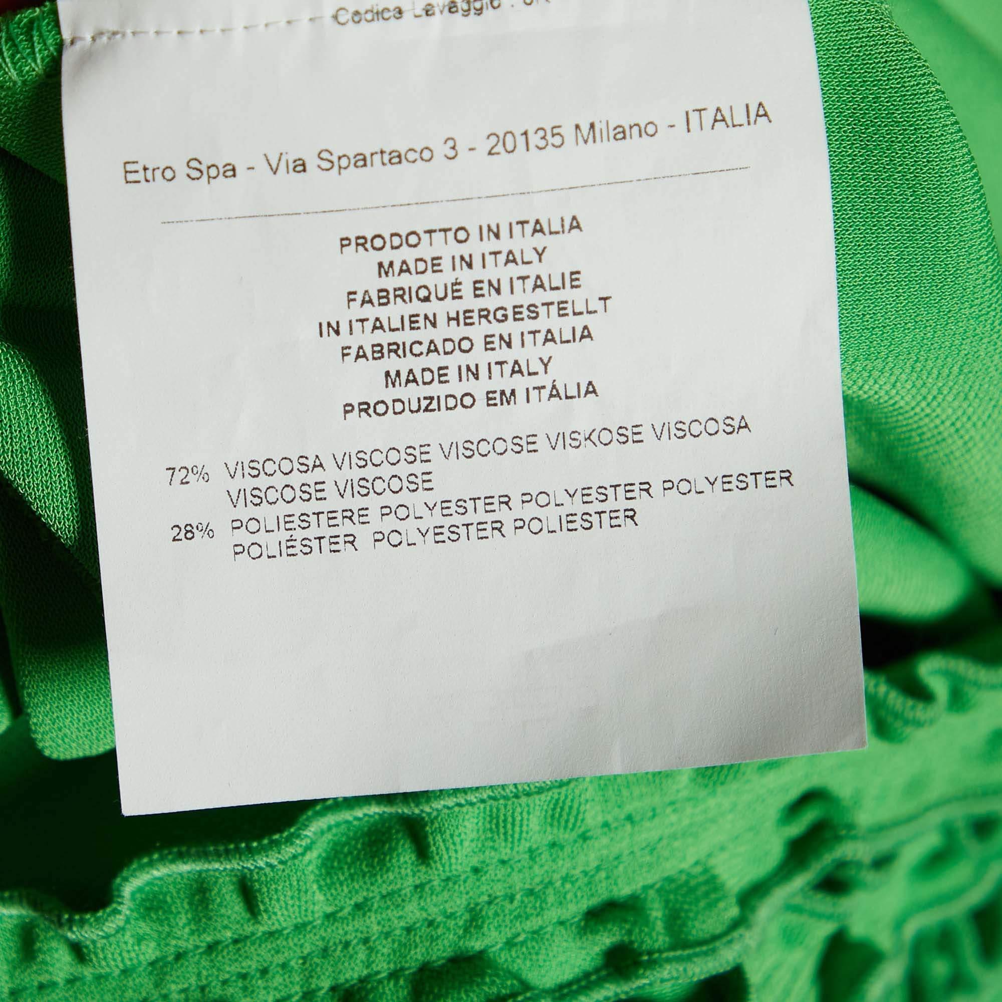 Etro Green jersey Frill Neck Detail Mini Dress L For Sale 1