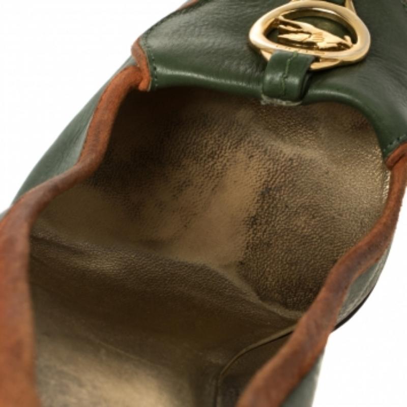 Etro Green Leather Logo Embellished Pointed Toe Pumps Size 38.5 For Sale 5