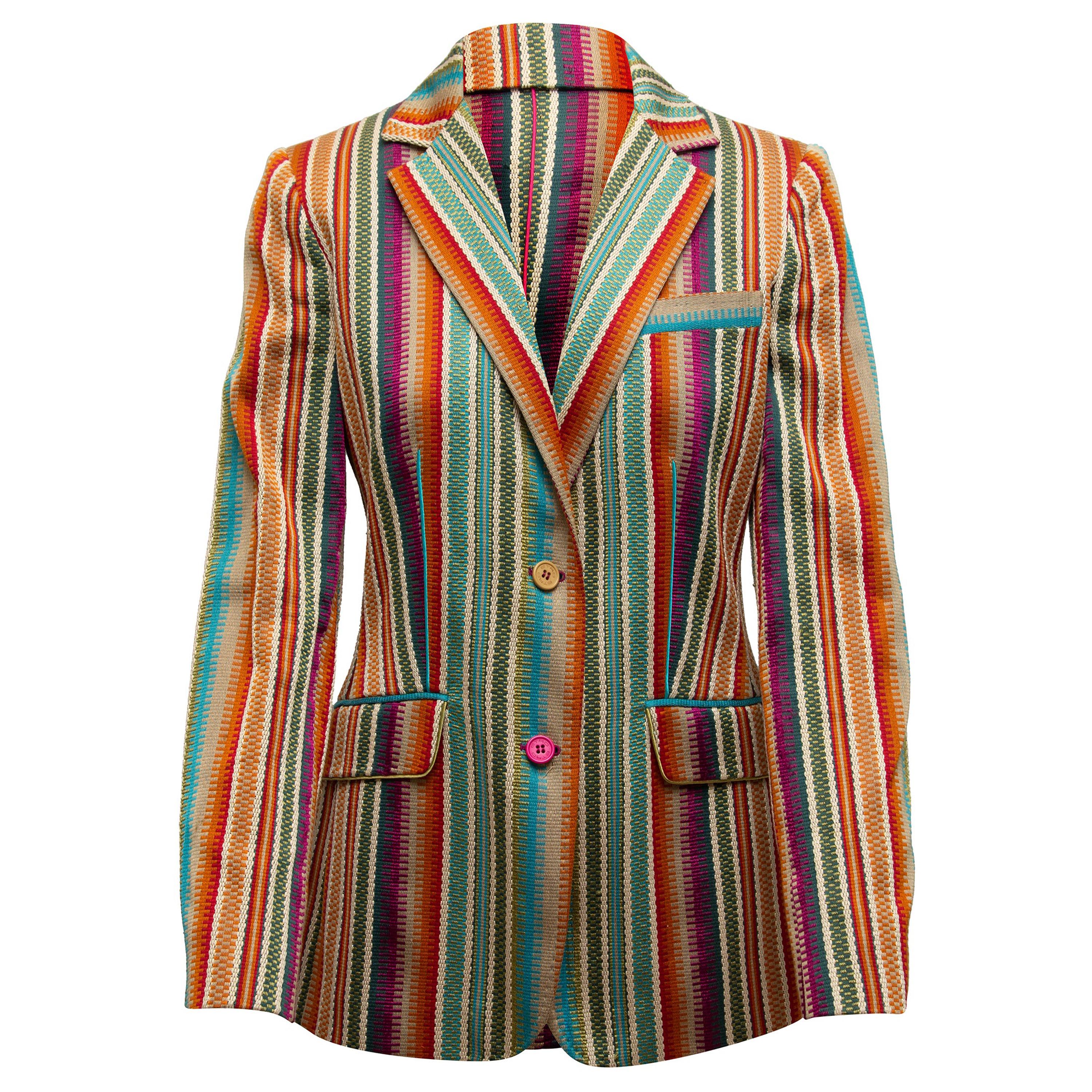Etro Green & Multicolor Striped Blazer