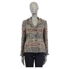 ETRO Blazerjacke aus grüner und orangefarbener Baumwollmischung mit PLAID TWEED, 42 M