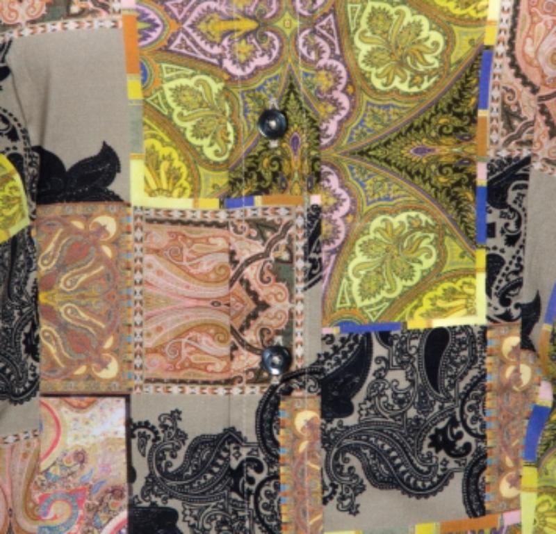Etro Camisa de algodón elástico con estampado de cachemira verde S en venta 1