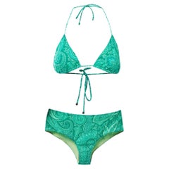 Etro Green Paisley Print Nylon Bikini M