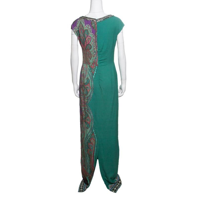 Etro Green Paisley Printed Embellished Maxi Dress M In New Condition In Dubai, Al Qouz 2