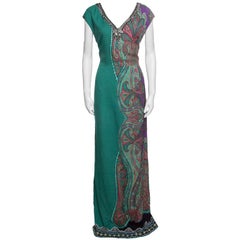 Etro Green Paisley Printed Embellished Maxi Dress M