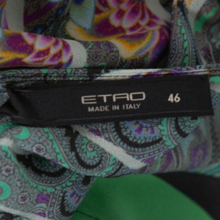 Women's Etro Green Paisley Printed Silk Cowl Neck Top L For Sale