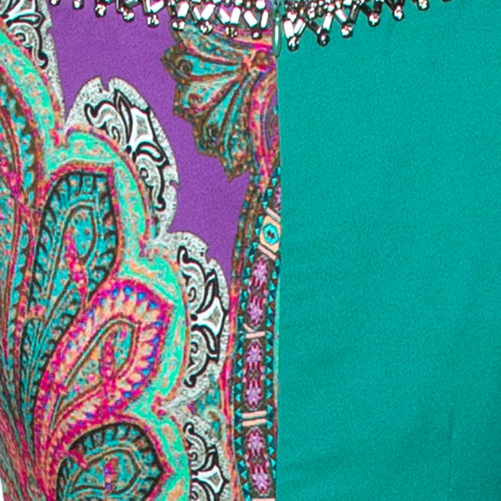 Women's Etro Green Paisley Printed Stretch Crepe Bead Embellished Maxi Dress S