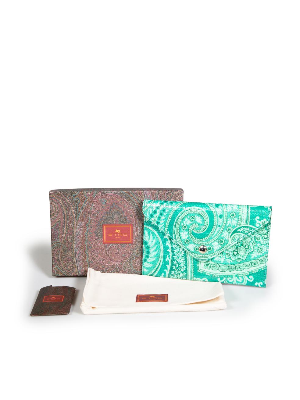 Portafoglio Etro con stampa Paisley in vernice verde in vendita 3
