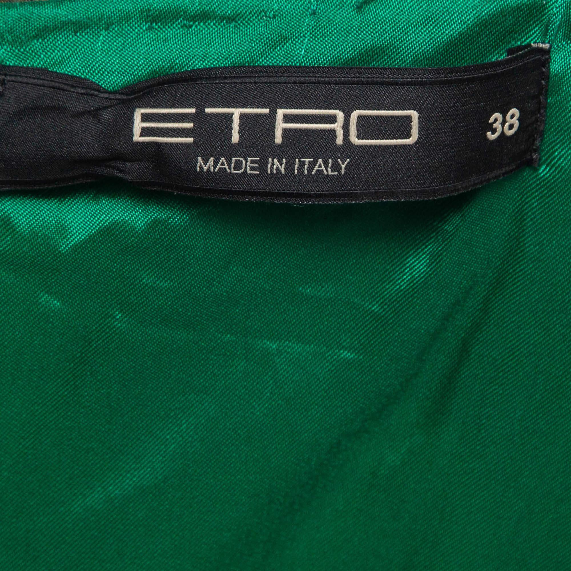 Etro Robe longue à col détaillé en crêpe imprimé vert S Neuf - En vente à Dubai, Al Qouz 2
