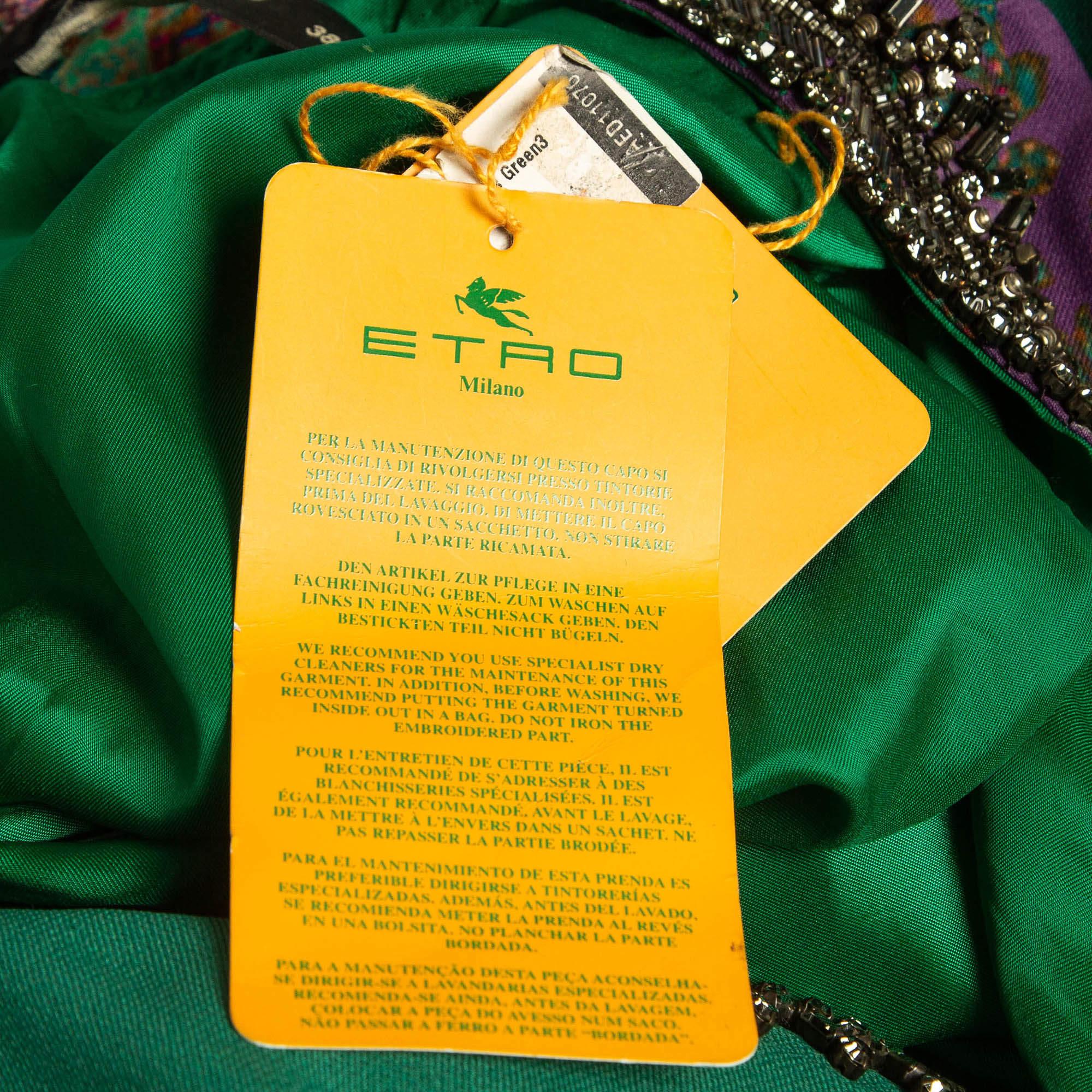 Etro Robe longue à col détaillé en crêpe imprimé vert S Pour femmes en vente