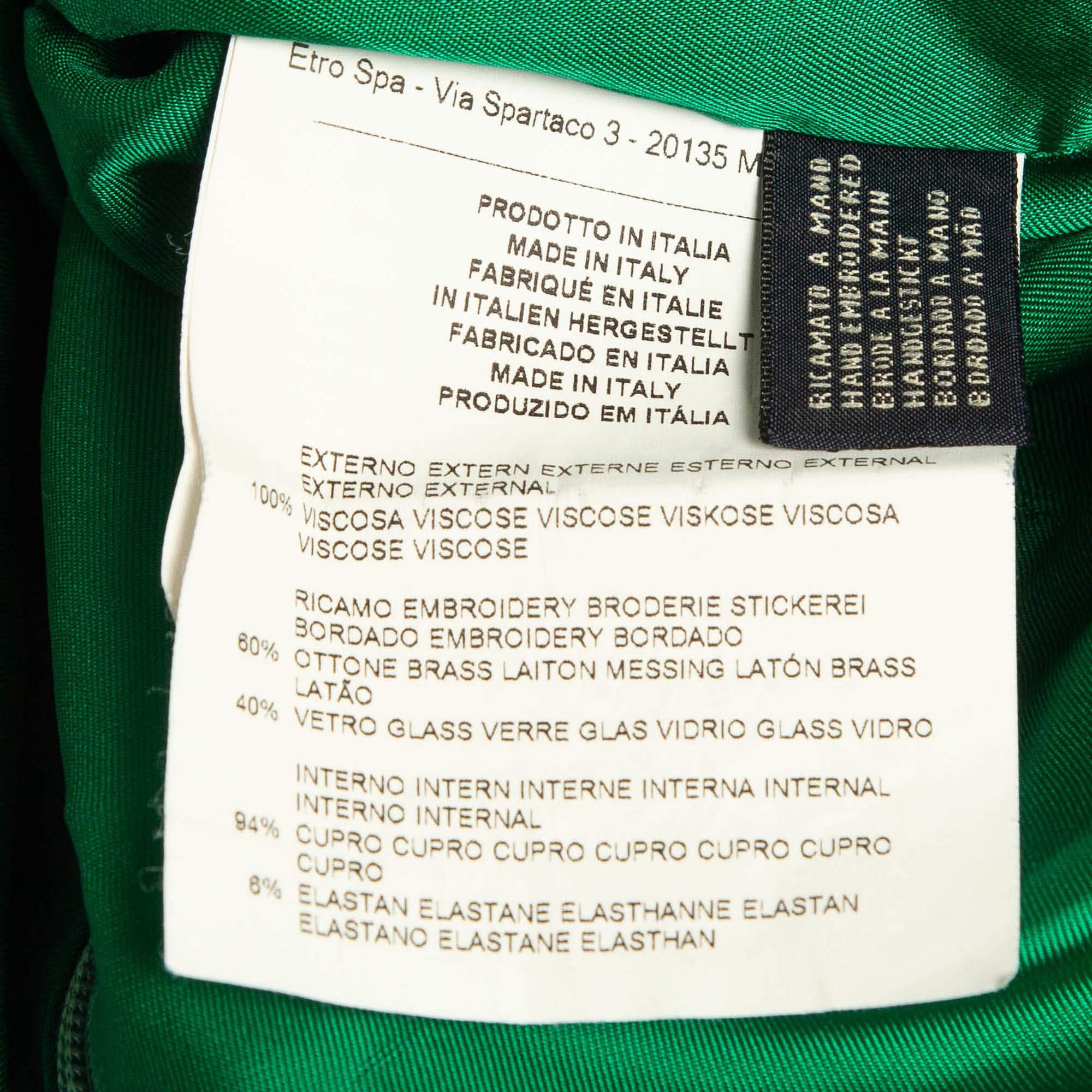 Etro Robe longue à col détaillé en crêpe imprimé vert S en vente 1