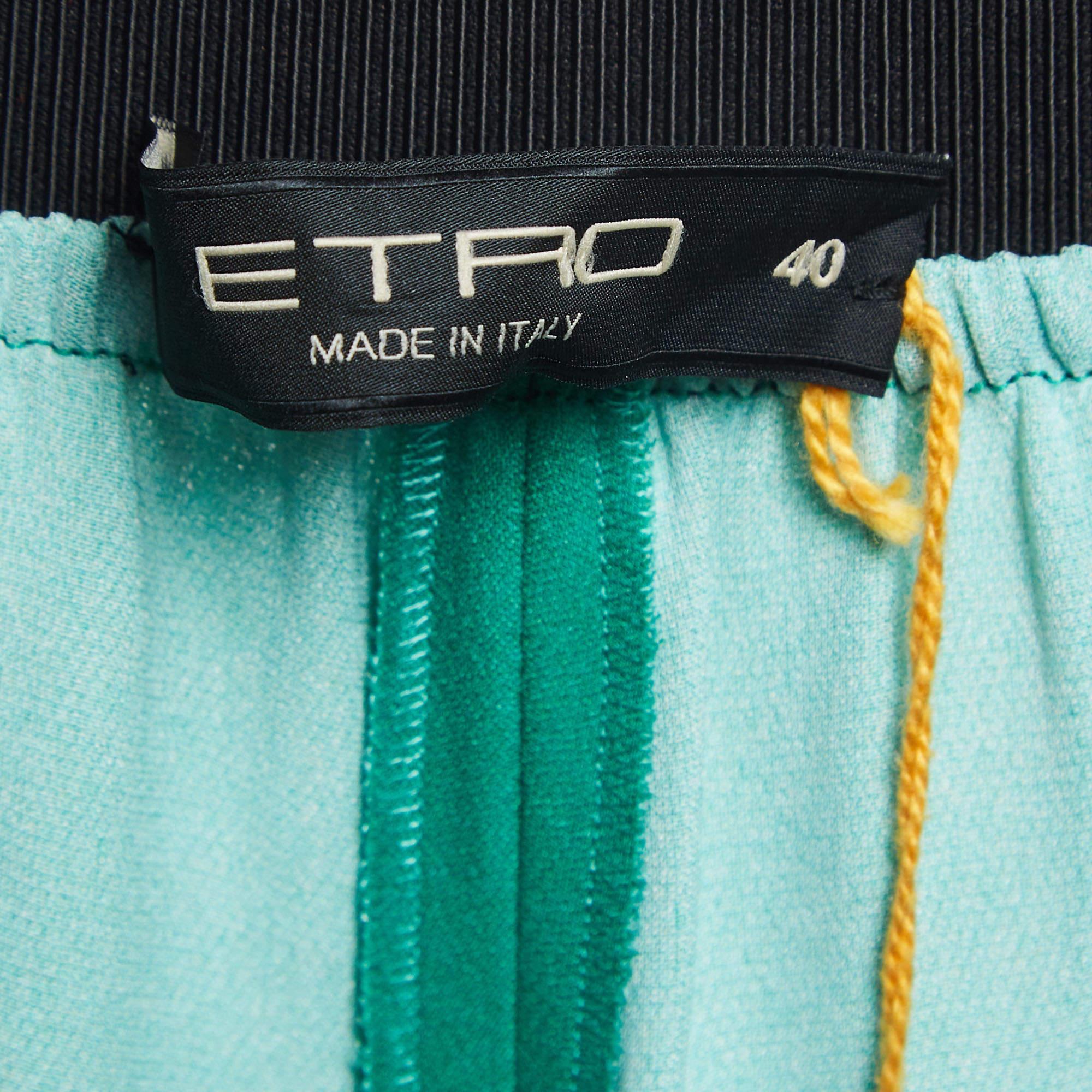 Etro Pantalon palazzo en soie imprimé vert S Neuf - En vente à Dubai, Al Qouz 2