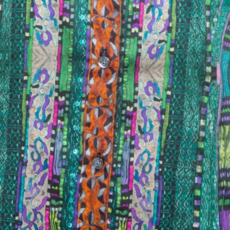 Etro Green Printed Stretch Cotton Long Sleeve Shirt L In Good Condition For Sale In Dubai, Al Qouz 2