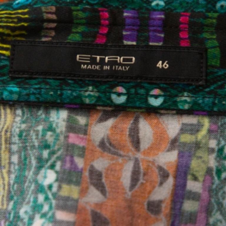 Etro Green Printed Stretch Cotton Long Sleeve Shirt L For Sale 1