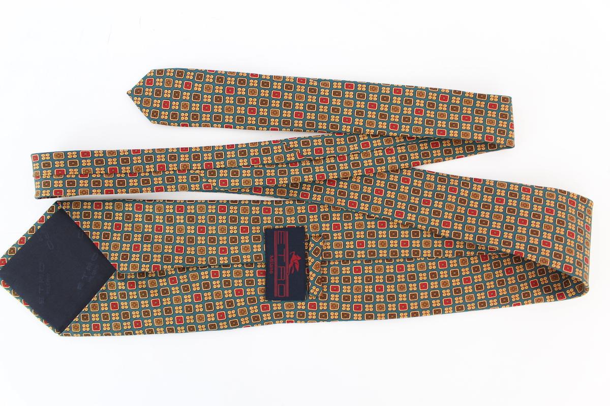 Marron Etro cravate classique vintage en soie verte et rouge en vente