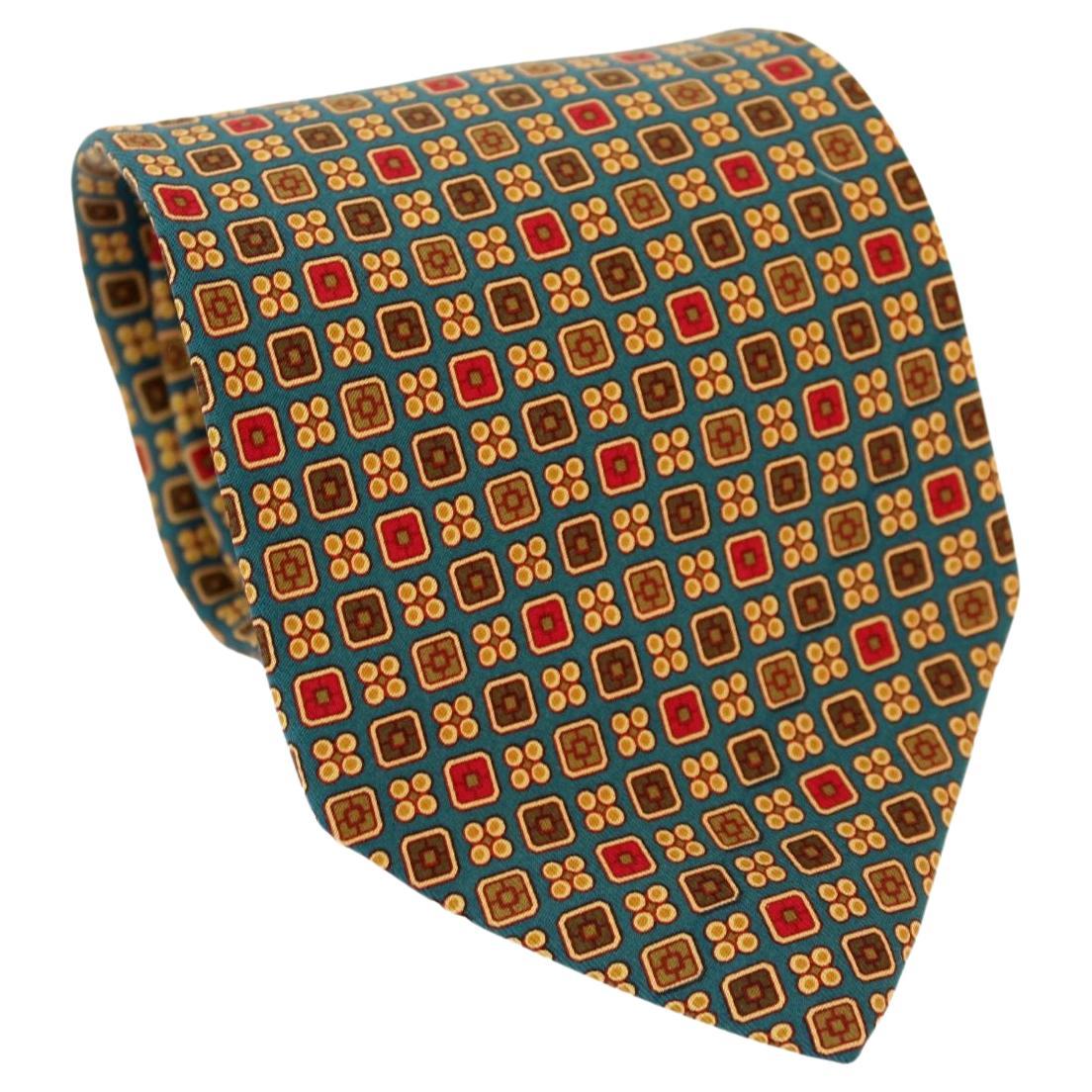 Etro Green Red Silk Vintage Classic Tie For Sale