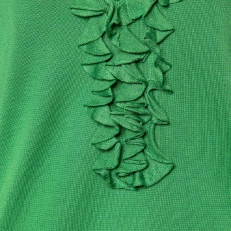 Etro Top de punto de seda verde con volantes M en venta 1
