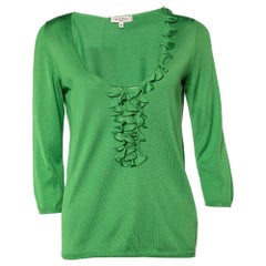 Etro Green Silk Knit Ruffled Top M