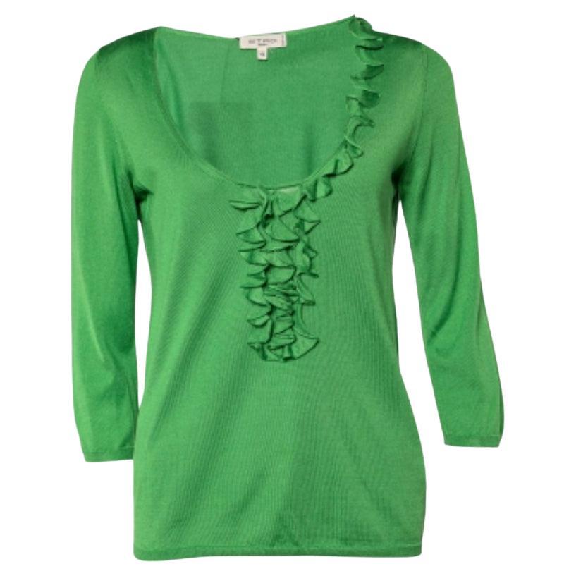 Etro Top de punto de seda verde con volantes M en venta