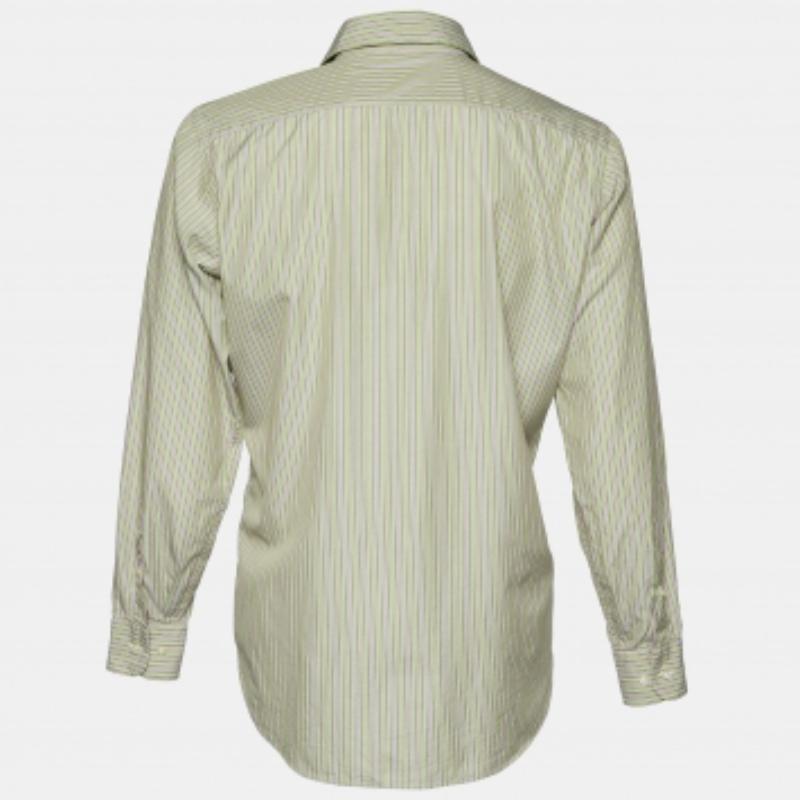 Beige Etro - Camicia a righe in cotone verde con bottoni sul davanti L in vendita