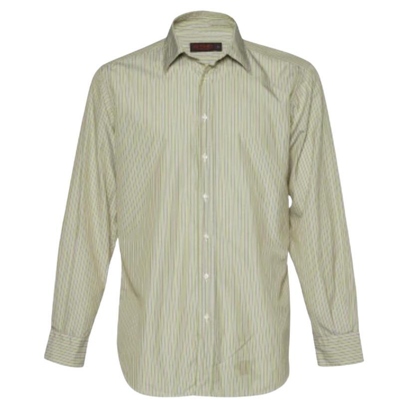 Etro - Camicia a righe in cotone verde con bottoni sul davanti L