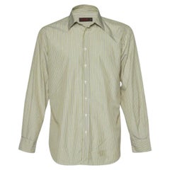 Etro - Camicia a righe in cotone verde con bottoni sul davanti L