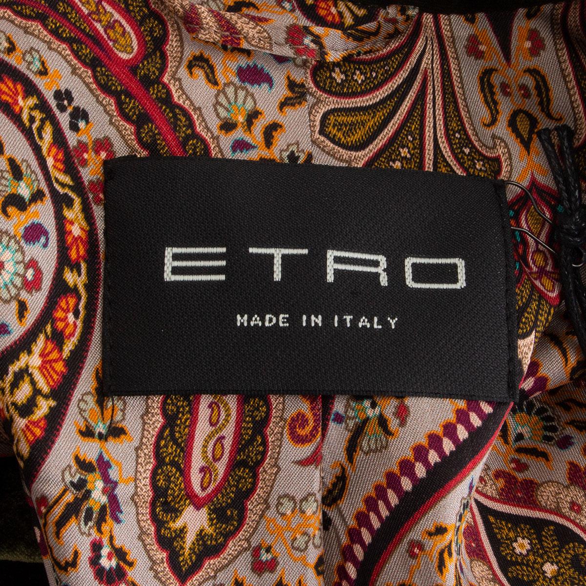Black ETRO green viscose EMBROIDERED CUFF VELVET BRISTOL Coat Jacket 42 M For Sale