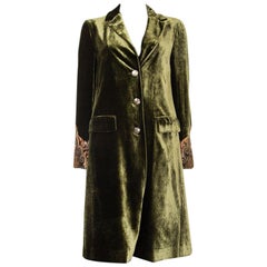 ETRO green viscose EMBROIDERED CUFF VELVET BRISTOL Coat Jacket 42 M