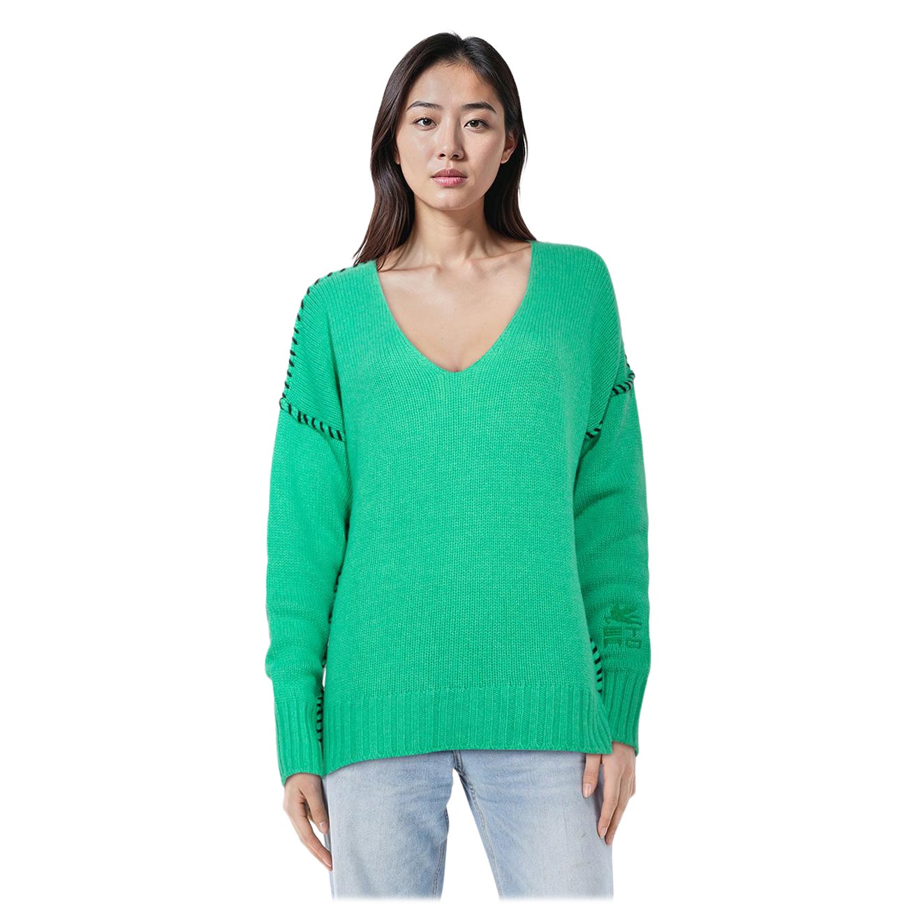 Etro Green Wool Whipstitch Jumper Size M im Angebot