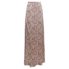 Etro Greige Paisley Print Silk Satin Maxi Skirt L
