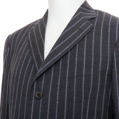 ETRO grey blue pinstripe 100% wool single breasted blazer jacket IT50 L