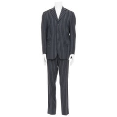 ETRO gris bleu à rayures 100% laine veste de blazer à simple boutonnage IT50 L